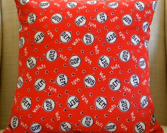 Pillow Cover - Vintage Red, White and Blue Voting Fabric - 18 x 18