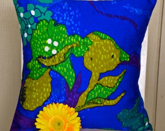 Pillow Cover - Vintage Cobalt Blue, Teal, Green Mustard and Purple Floral - 16 x 16