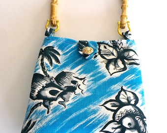 Reversible Evening Out Bag - Vintage Blue and White Tiki Hut