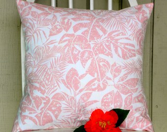 Pillow Cover - Vintage Pink and White Tropical Batik-Inspired Fabric - 16 x 16