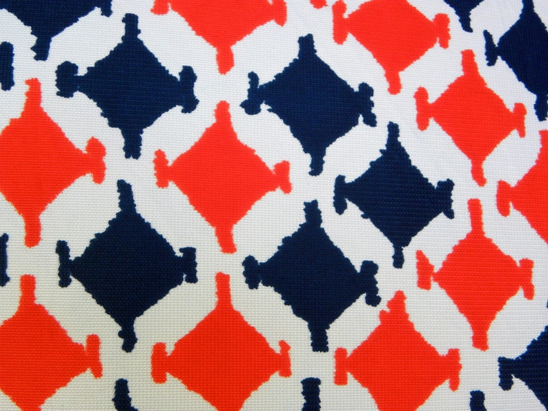 Pillow Cover Vintage Mod Navy and Red Houndstooth Fabric Etsy