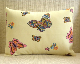 Throw Pillow Cover - Vintage Cream Canvas Butterflies - 12 x 16