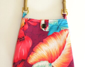 Reversible Evening Out Bag - Vintage Hawaiian Maroon and Turquoise Floral