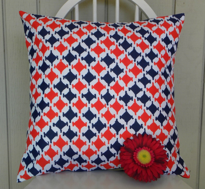 Pillow Cover Vintage Mod Navy and Red Houndstooth Fabric Etsy