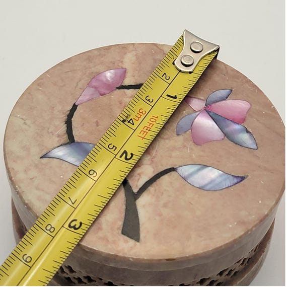 Gaurara Stone Handicraft India Trinket Box Floral Shell Inlay Jali Carved G9-644 View 4