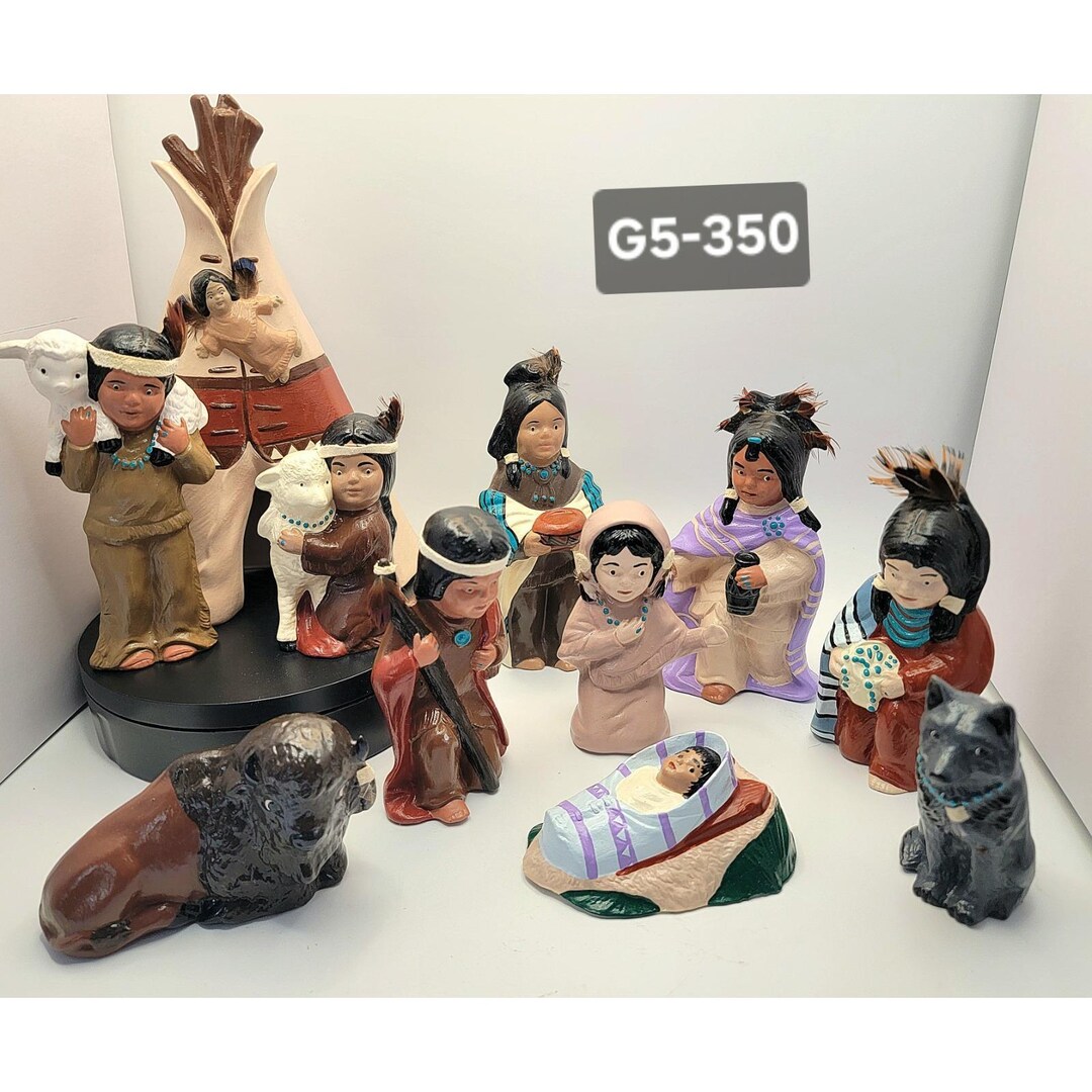 VTG Native American Nativity Set Ceramic Figures 11pc Southwest ...