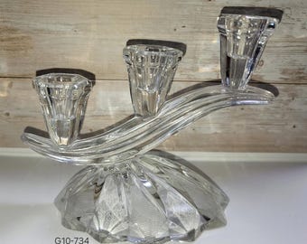 Candelabro de 3 luces VTG Anna Hutte Bleikristall Cascading Glass Wave G10-734