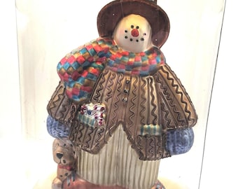VTG Glass Snowman With Dog Christmas Tree Ornament 7"-Never Taken Out Of Box.