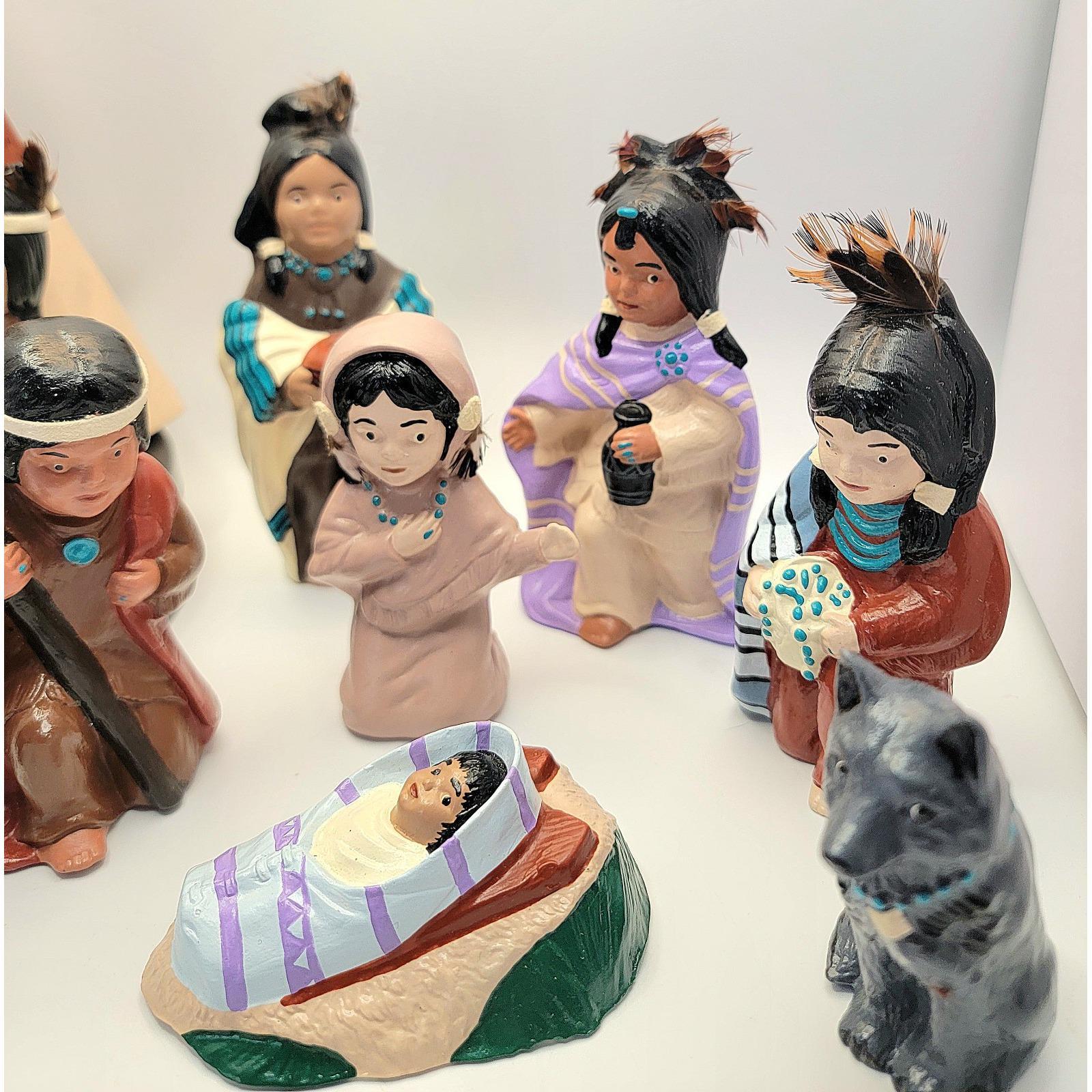 VTG Native American Nativity Set Ceramic Figures 11pc Southwest ...