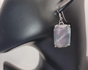 Elegant Faceted Earrings Silver Tone Dangle Gemstone-j348