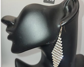 VTG Sparkly Rhinestone Dangle Drop Earrings Geometric-J349