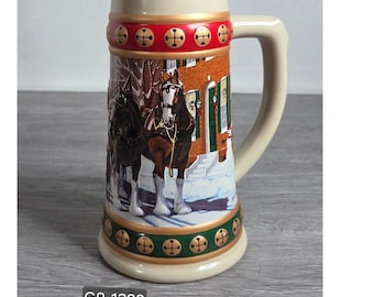 1993 Budweiser Holiday Stein Hometown Holiday Clydesdales Beer Mug Ceramarte