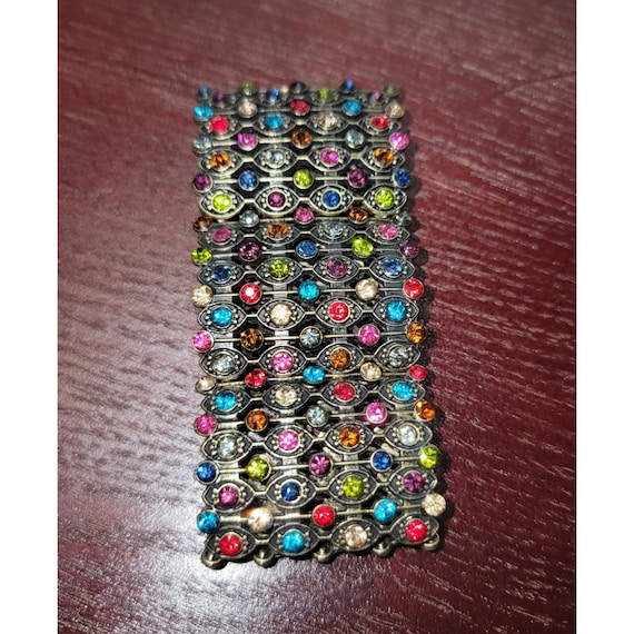 Multi Color Rhinestone Stretch Bangle Bracelet Wo… - image 2