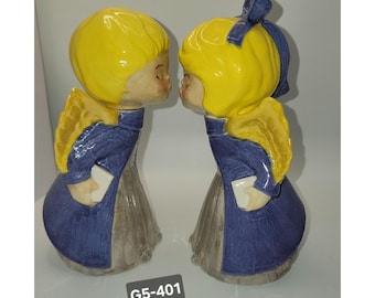 Vintage Handmade Ceramic Angel Kiss Figurines Pair G5-401