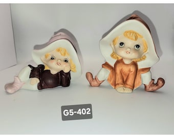 VTG 1960'S Ceramic Elf Gnomes Figurines Set of 2 G5-402