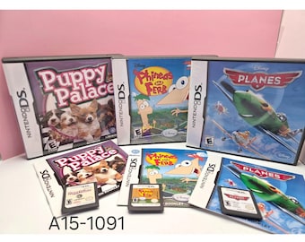 Lot de jeux VTG pour Nintendo DS, Disney Planes Phineas et Ferb Puppy Palace CIB