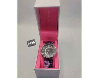 Isaac Mizrahi Live Floral Expansion Band Watch Violet Floral New-J496