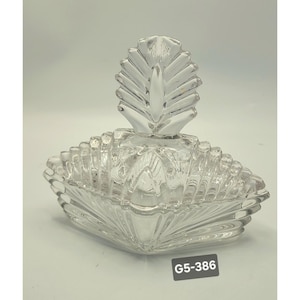 Rare 1930's Art Deco Vintage Rhombus Shape Cut Crystal Dresser Jar G5-386