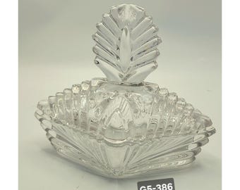 Rare 1930's Art Deco Vintage Rhombus Shape Cut Crystal Dresser Jar G5-386