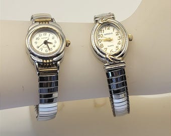 Lot of 2 Watch It Quartz Women's Watches Silver Tone Gold Tone Expansion Band-J