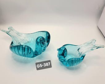 Blue Art Glass Dove  & Baby Trinket Dish Cigar Ashtray Candle Holder G5-387