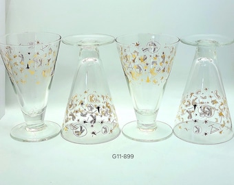 Juego de 4 copas de cóctel Martini MCM Kaluha Gold Atomic Starburst vintage