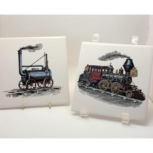 Juego de 2 azulejos de cerámica Screencraft con diseño de locomotora de vapor vintage, 6x6