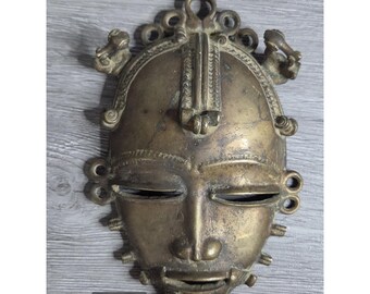 Baule Mask Brass / Bronze Cote D'Ivoire Vintage African wall Art