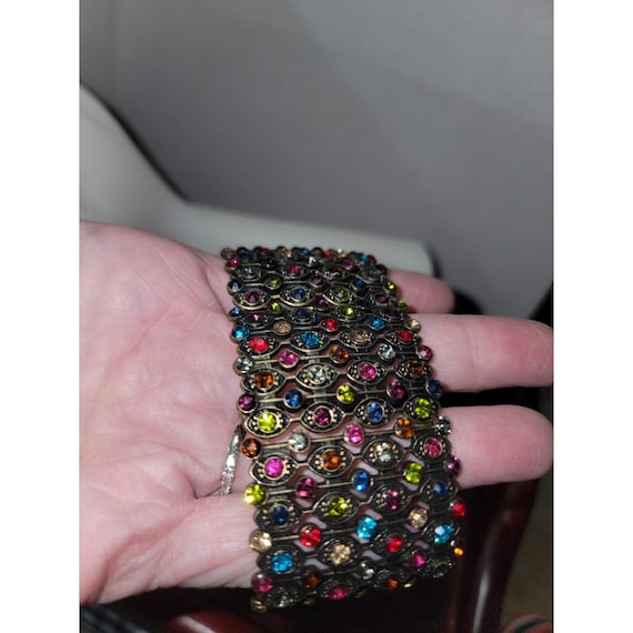 Multi Color Rhinestone Stretch Bangle Bracelet Wo… - image 4