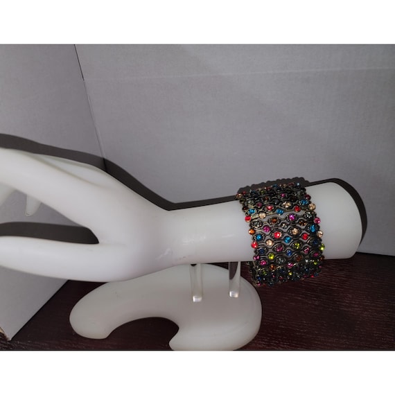 Multi Color Rhinestone Stretch Bangle Bracelet Wo… - image 3
