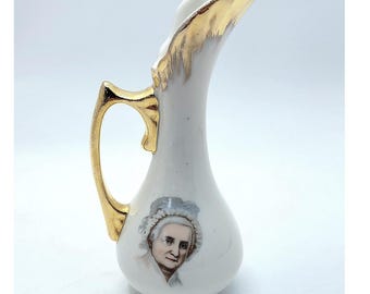 Vintage Capsco Martha Washington Porcelain Miniature Pitcher 22kt Gold Trim 4"