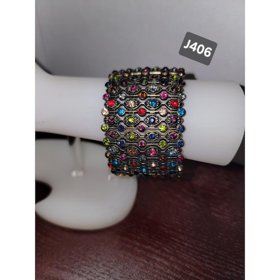 Multi Color Rhinestone Stretch Bangle Bracelet Wo… - image 1