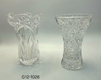 Princess House American Rose Lead Crystal Bud Vase & Diamond Cut Vase Set of 2