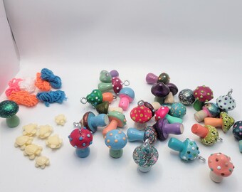Handpainted Wood Mushroom Charms Whimsical Craft Supplies 30+