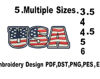 USA Logo Stickdatei: 5 Größen| Emb DST PES | Sofortiger Download!