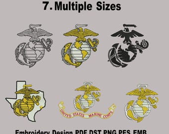 Marine Corps Stickdatei, 7 Größen (Digitaler Download)
