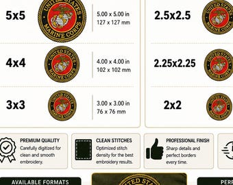 US Marine Corp Embroidery Design | 6 Multiple Sizes, United States, Embroidery Files (Digital Download)