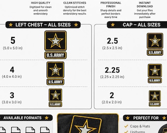 US ARMY Embroidery Design | 6 Multiple Sizes, United States, Embroidery Files (Digital Download)