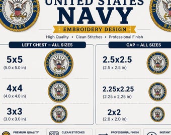 US Navy Embroidery Design | 6 Multiple Sizes, United States, Embroidery Files (Digital Download)