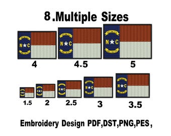 North Carolina Flag Embroidery Design: Digitize, Embroidery , 8 Sizes ,custom, patches , America state Flag, DST, PES,(Instant Download)