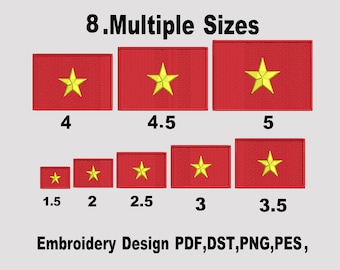 Vietnam Flagge Maschinenstickerei, Vietnam in 8 Größen (Instant Download)