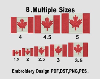 Kanada Flagge Maschinenstickerei: Maschinenstickerei in 8 Größen, zum Maschinensticken (Instant Download)