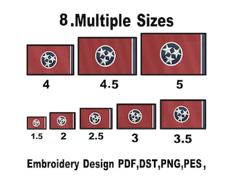 Tennessee Flag Embroidery Design: Digitize, Embroidery Digitize, 8 Sizes, custom patches ,America state Flag, DST, PES, (Instant Download)