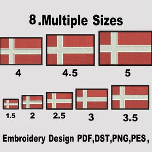 Dänemark Flagge Stickdatei für die Maschine: 8 Größen, Dänemark , Aufnäher (Instant Download)