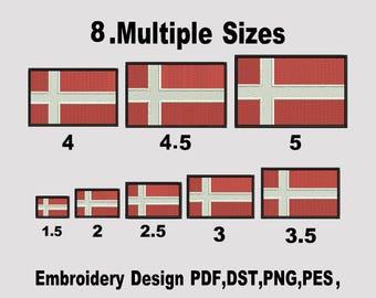 Dänemark Flagge Stickdatei für die Maschine: 8 Größen, Dänemark , Aufnäher (Instant Download)