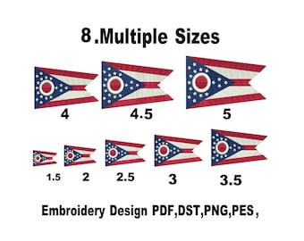 Ohio Flag Embroidery Design: Digitize, Embroidery Digitize, 8 Sizes, custom patches ,America state Flag, DST, PES, (Instant Download)
