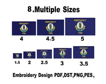 Kentucky Flag Embroidery Design: Digitize, Embroidery Digitize, 8 Sizes, custom patches ,America state Flag, DST, PES, (Instant Download)