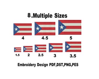Puerto Rico Flagge Maschinenstickerei, PR Flagge in 8 Größen (Instant Download)