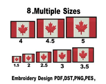 Kanada Flagge Maschinenstickerei, Maschinenstickerei in 8 Größen, individueller Patch (Instant Download)