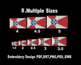 Wichita Flagge Stickdatei, Maschinenstickerei, Maschinenstickerei, 8 Grössen, amerikanisch, Stickdateien (Instant Download)